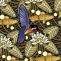 Kolibri und Fische – Vorsatzpapier Broschüre IEHS Kolibri und Fische